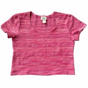 Vintage Y2K Geometric Textured Stripe Scoop Neck Stretch Knit Large Crop Top